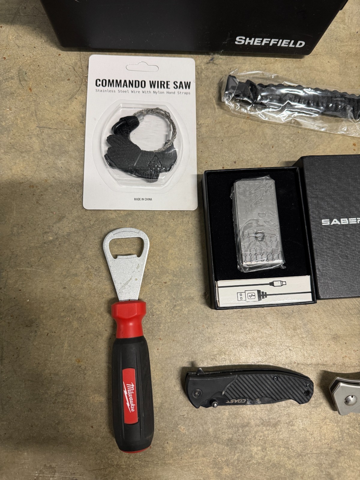 “Lot EDC Survival Gear 9-in-1 Tool Kit + SaberLight Plasma Lighter + Book New