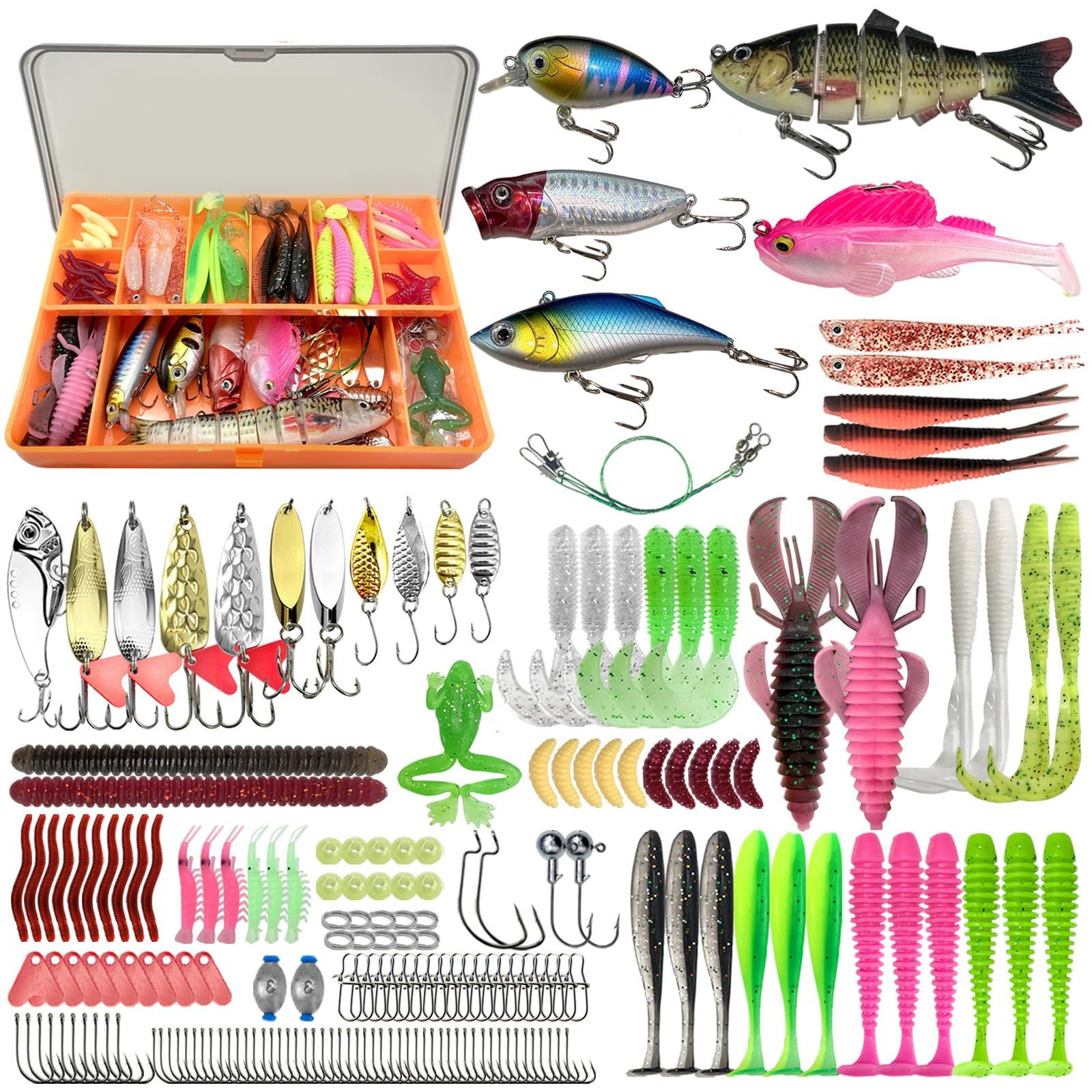 Fishing Lures – Kit Included 193Pcs 193Pcs-Orange, Colourful