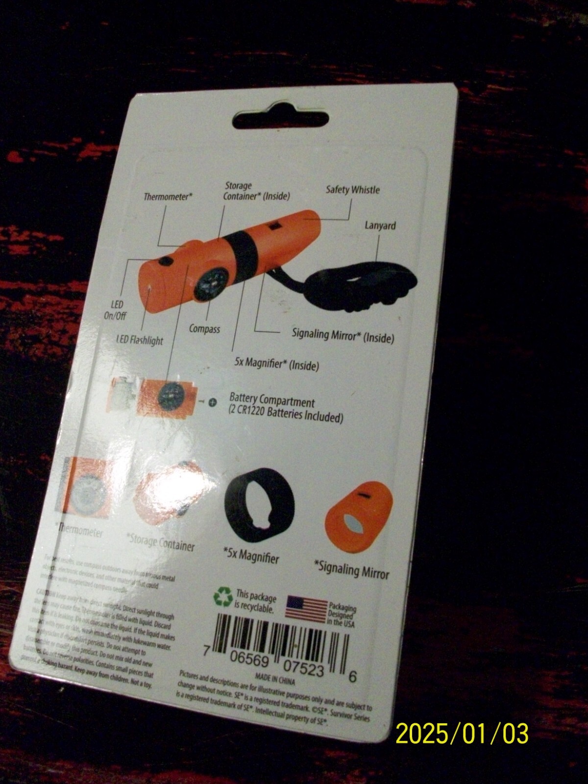 SE 7-In-1 Survival Whistle, New In Package cch7-10r