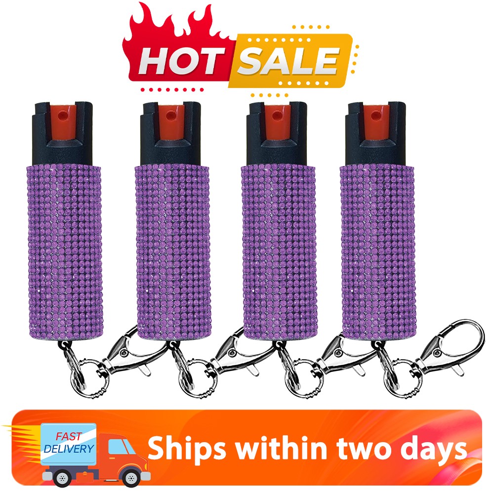 4 Pack Bling It On Key Ring Self Defense Pepper Spray Purple Jeweled Cary Case