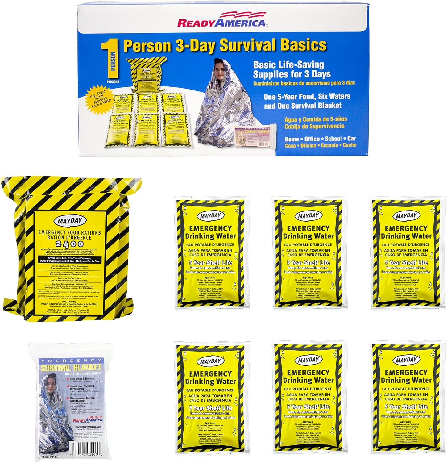 the Survival Box, 1-Person, 3-Day Emergency Kit Includes 5 Year Emergency Food,