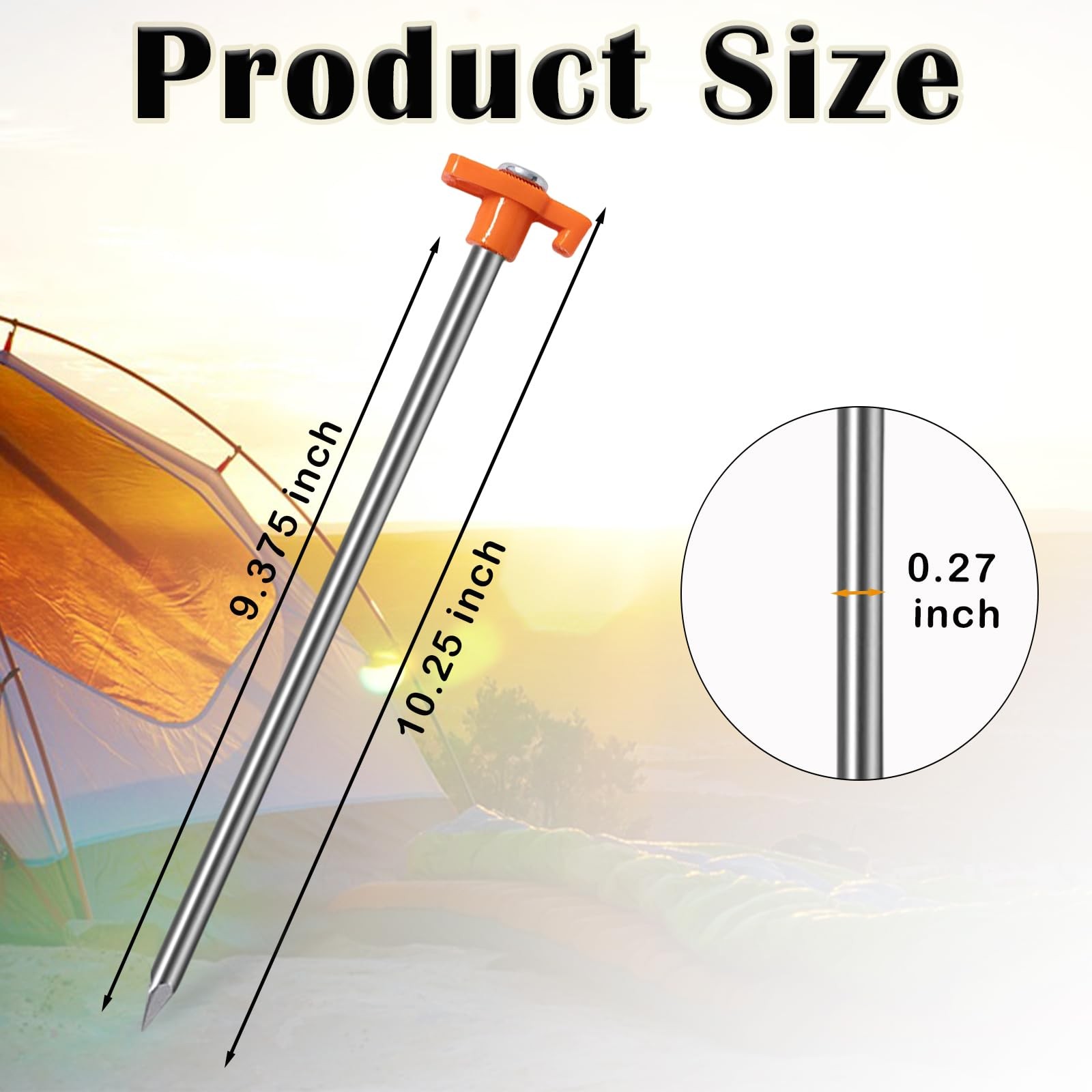 Nexboraque 20 Pack Tent Stakes – 9.75 Inch Galvanized Non-Rust Orange 20Pcs