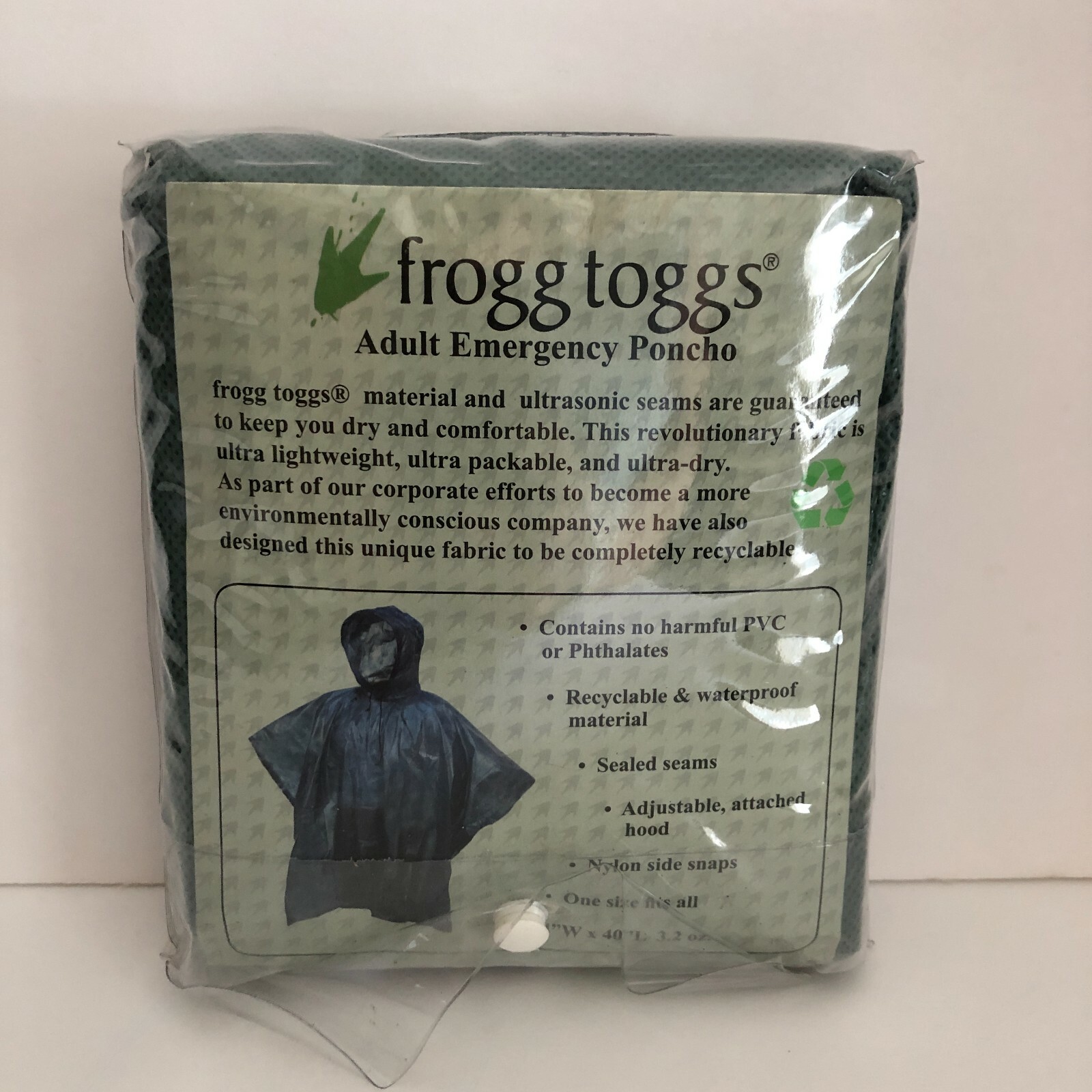 Frogg Toggs Emergency Poncho Adult One Size Fits All 44″ x 40″ Ultra-Lite NEW