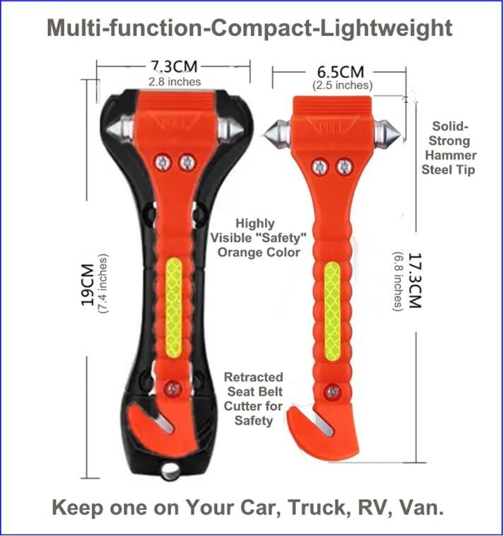 Lot of Two Car-Fire-Safety Emergency Hammer Window Breaker Seat Belt Cutter Tool