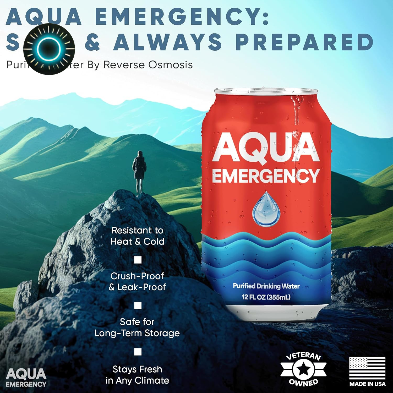 Canned Water – 24 Pack 12 Fl Oz 50-Year Shelf Life Eco-Friendly USA Made NEW