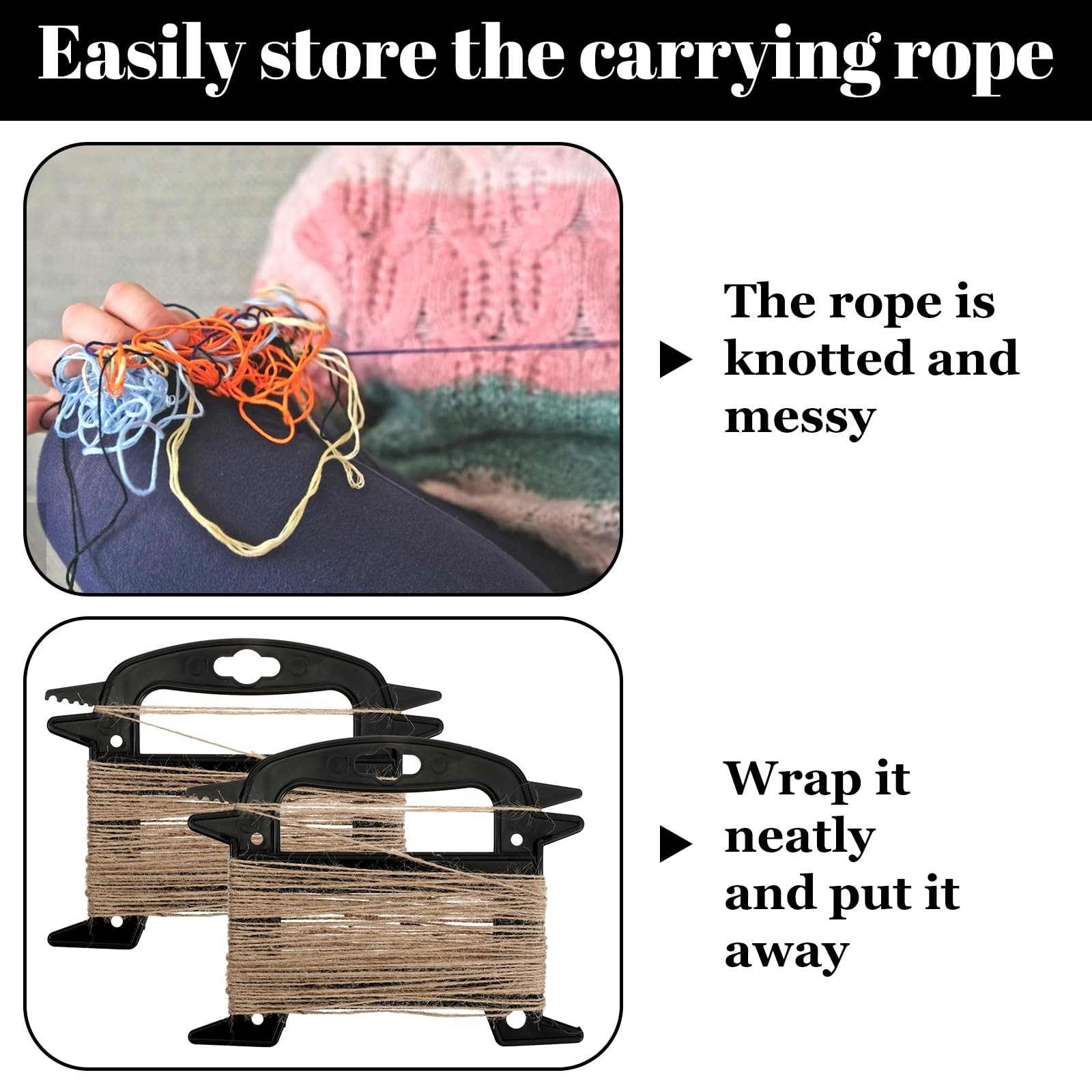 2 Pcs Rope Winder Paracord Line and Cord Organizer Black
