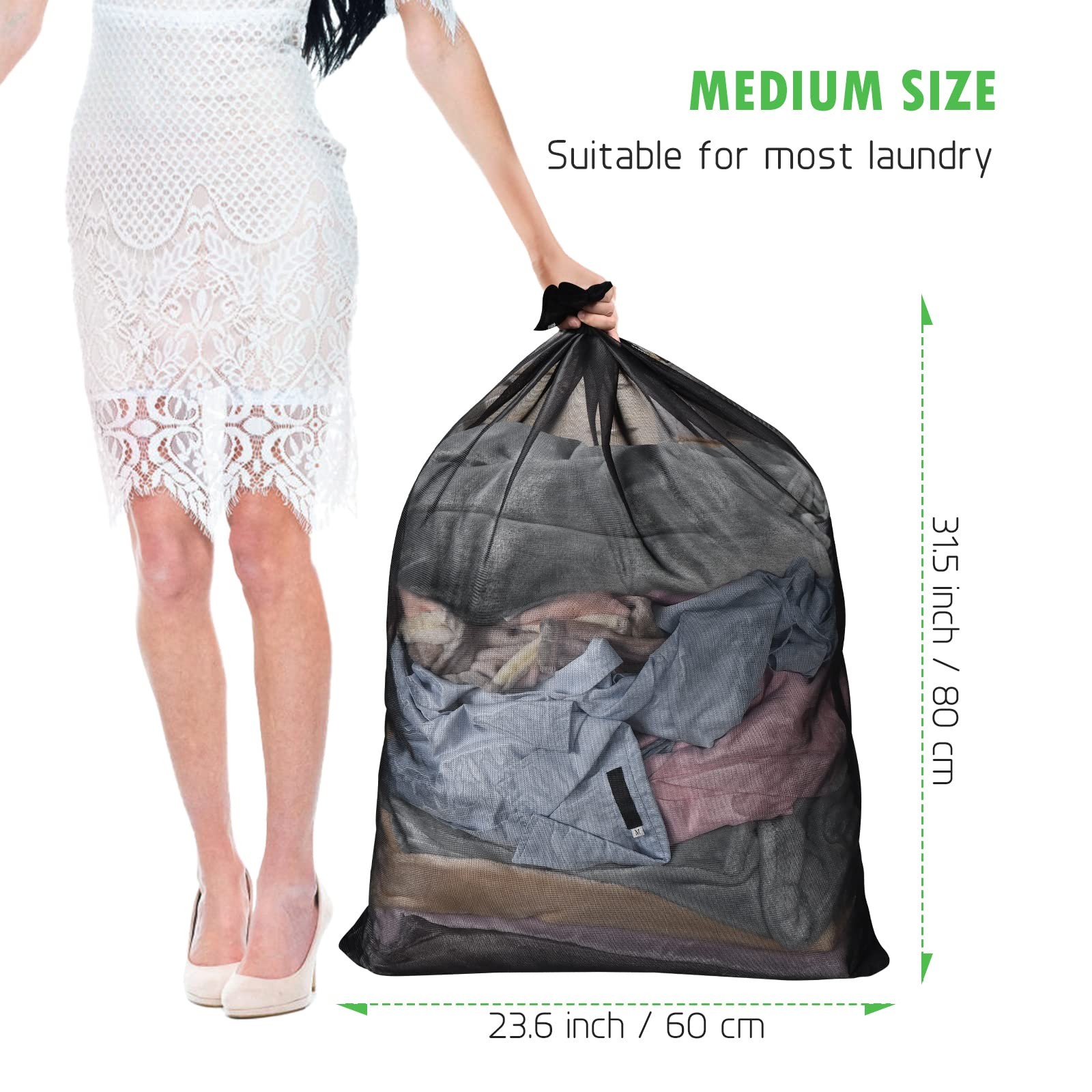 2 Pack Mesh Laundry Bags 24 x 32 inch Garment Bag 2 Large, Black