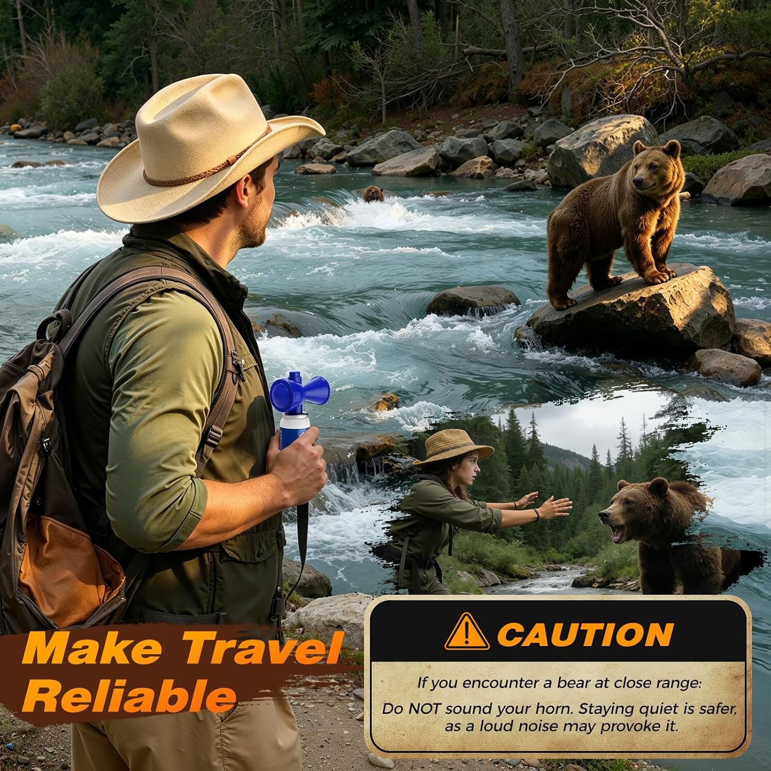2 Pack Bear Horn, 122Db Loud Bear Horns to Scare Bear, Handheld Air Horn with Ea