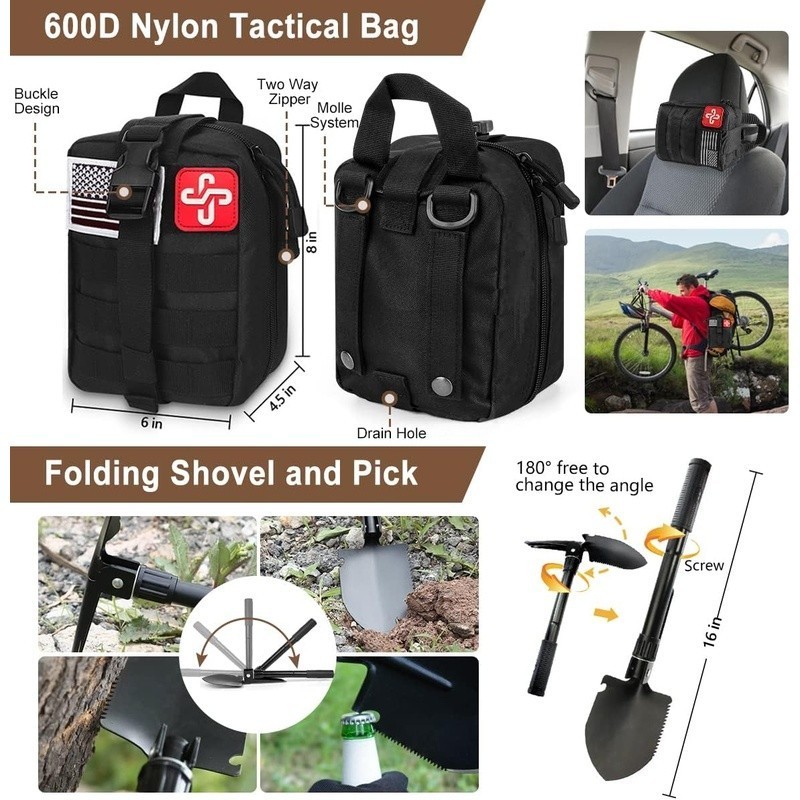 238Pcs Emergency Survival Kit and First Aid Kit Professional Survival Gear Tool