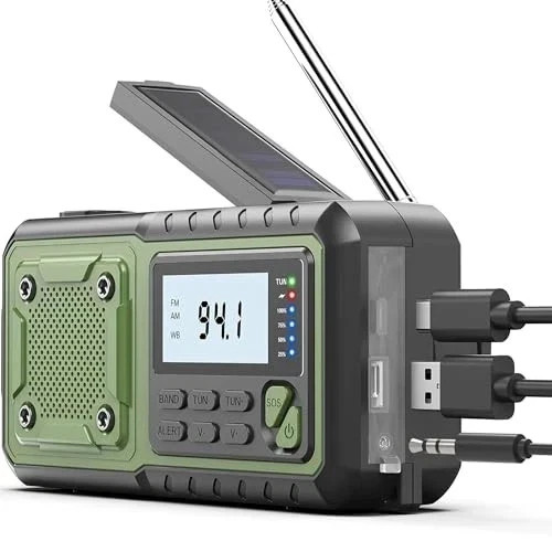 Crank Emergency Radio, Weather Radios, Solar Radios with Hand Crank green