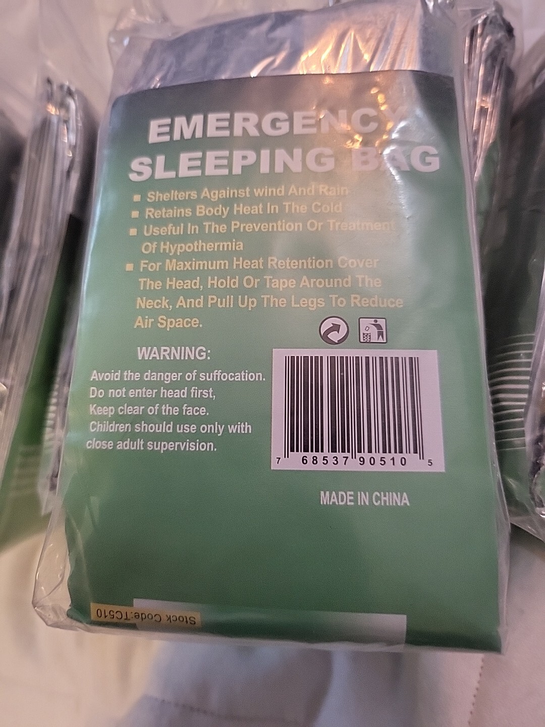Lot Of 10 CAMPING EMERGENCY SLEEPING BAGS 84″ X 36″- WATERPROOF MYLAR