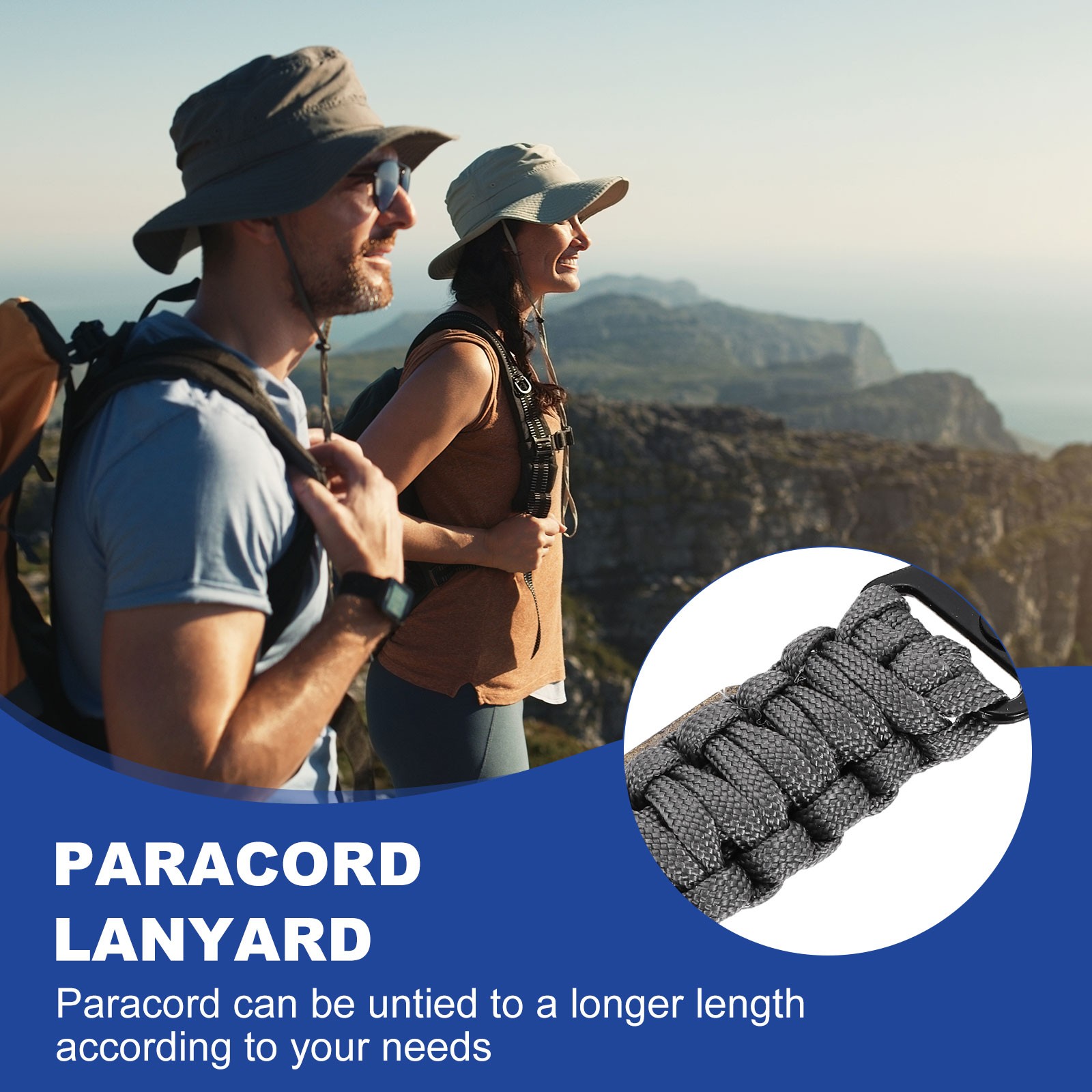 2Pcs Paracord Lanyard, Strong Lanyard with USA Flag, Grey