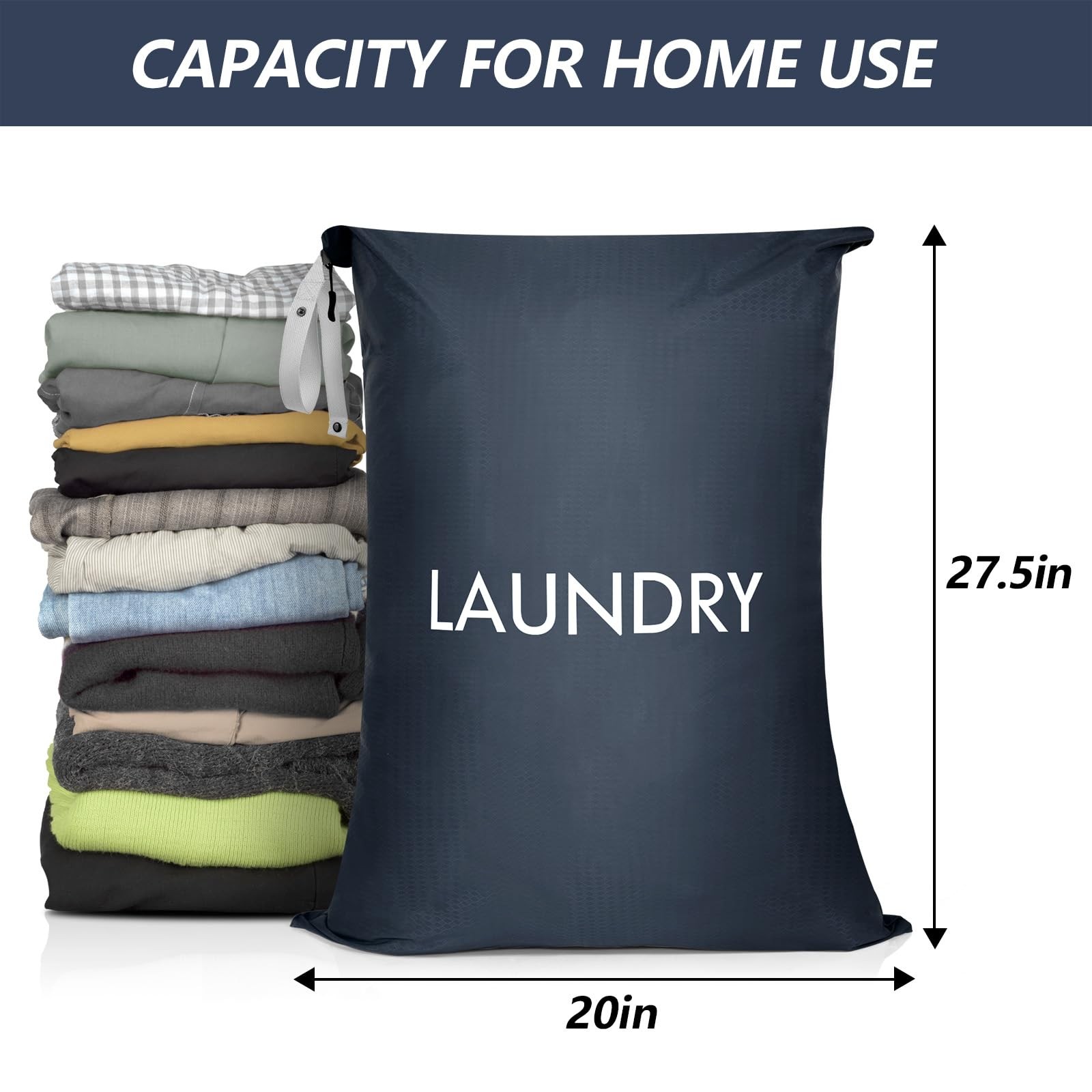 MissBoy Laundry Bag, Nylon Dirty Clothes 27.5 inches x 20 inches, Navy Blue