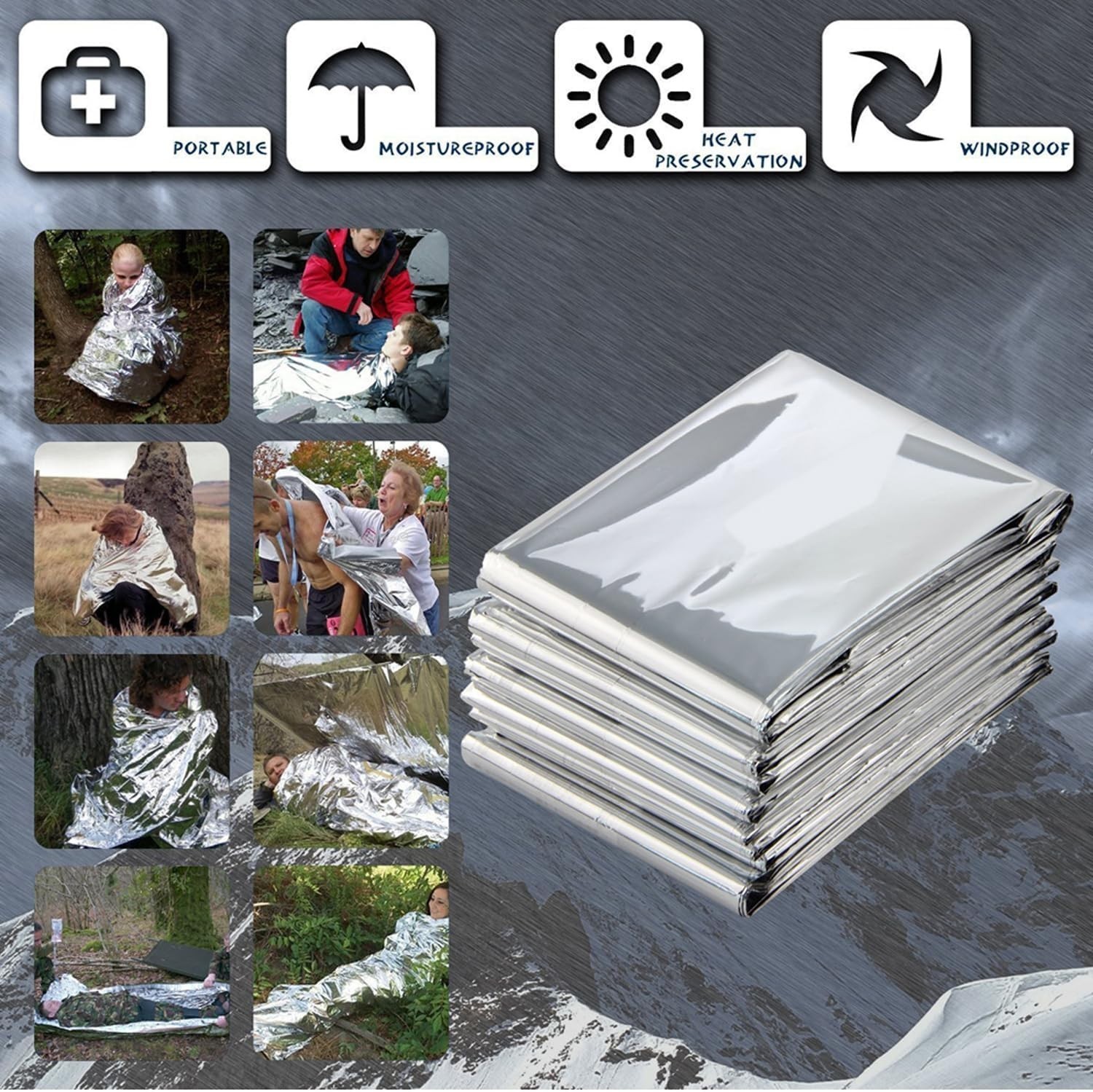 10 Pack Mylar Emergency Blankets Survival Compact Insulated Camping First Aid