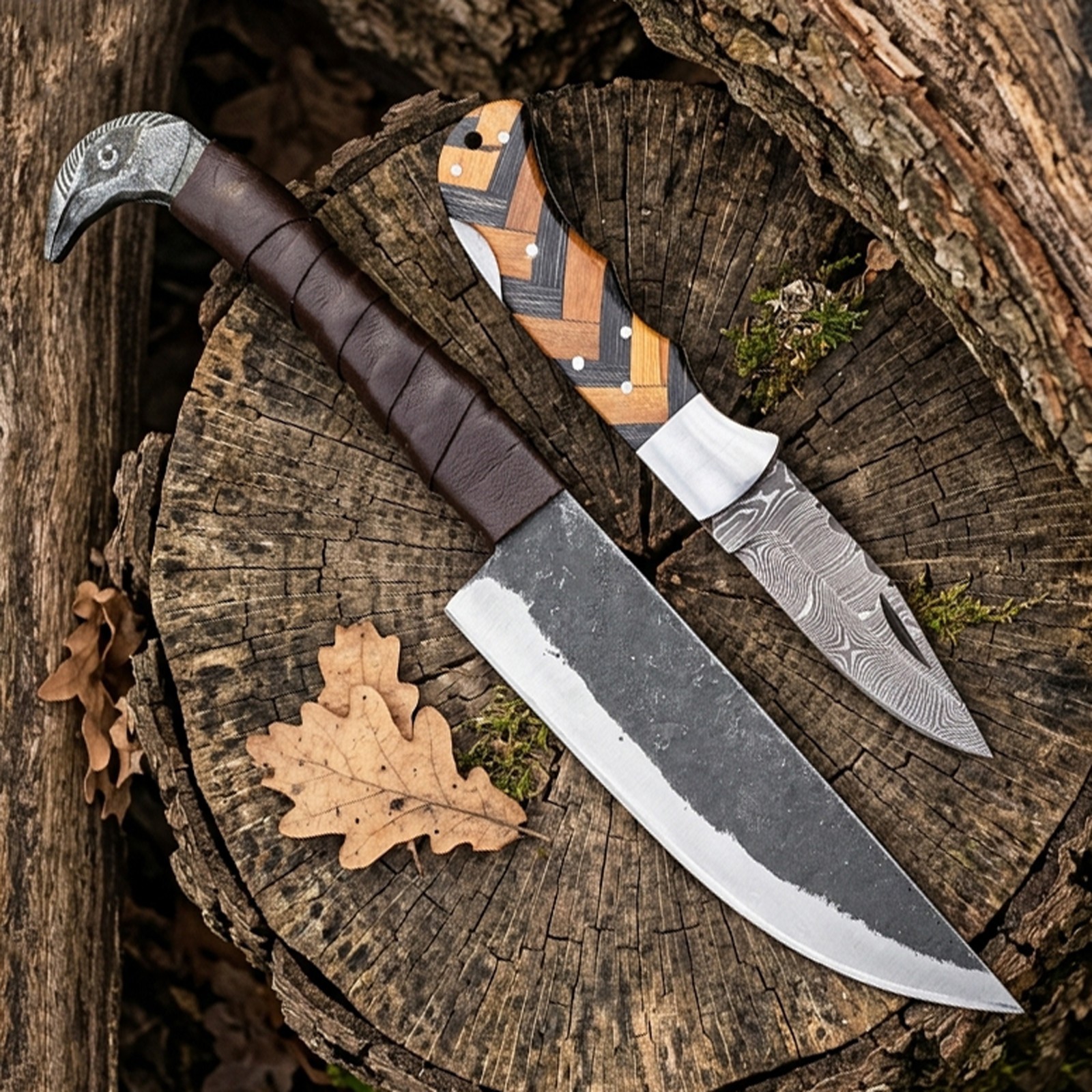 Handmade Sons of Odin Viking Knife Set | Norse Raven Head Knife Combo Gift