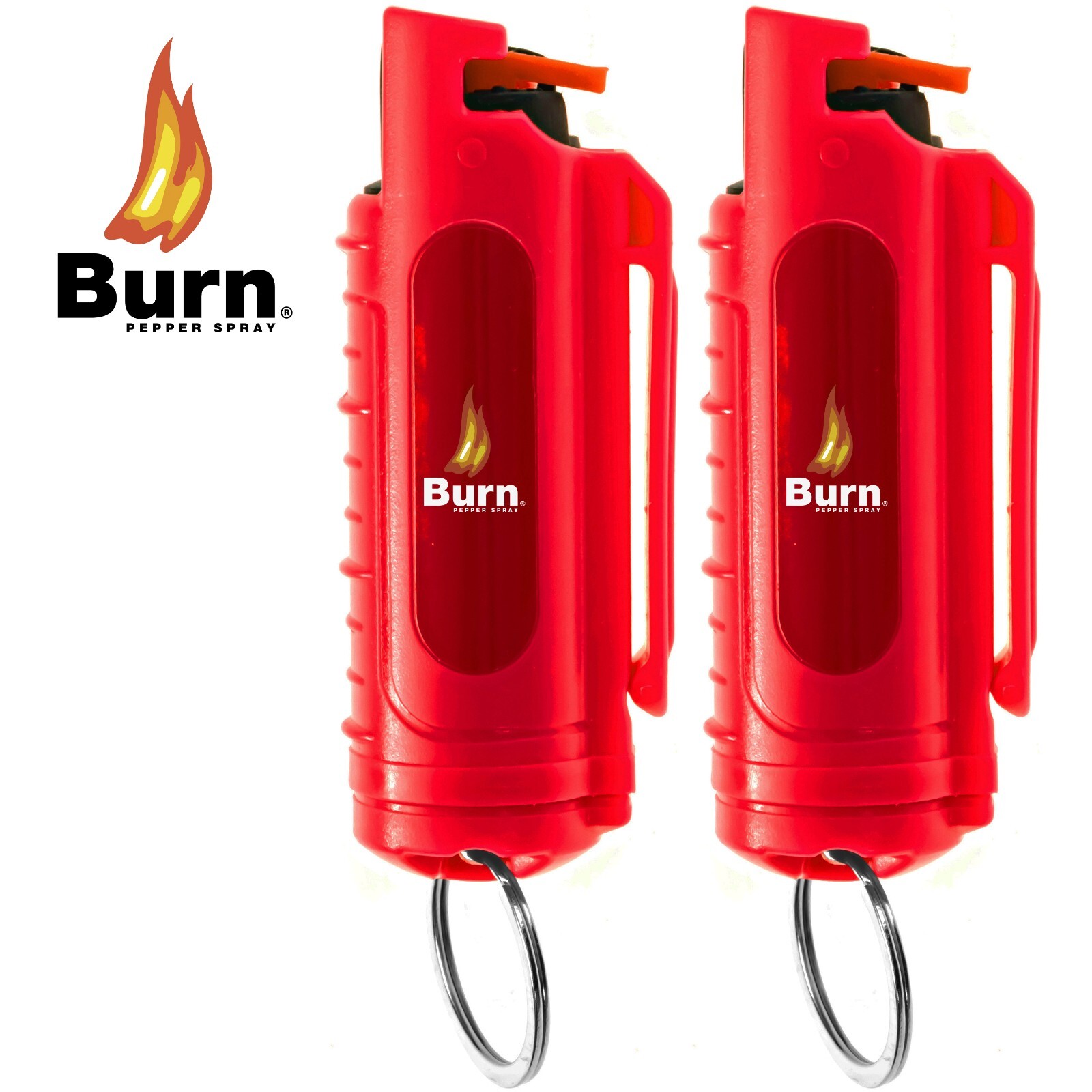 BURN 1/2oz Pepper Spray 2 Red Molded with 2 Quick Release Keychains OC