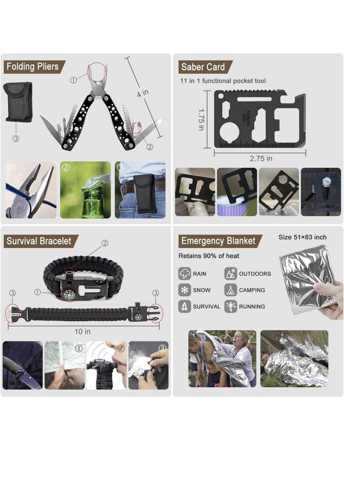 238 Pcs Emergency Survival Kit W/ Tactical Molle Pouch & Emergency Tent Camping