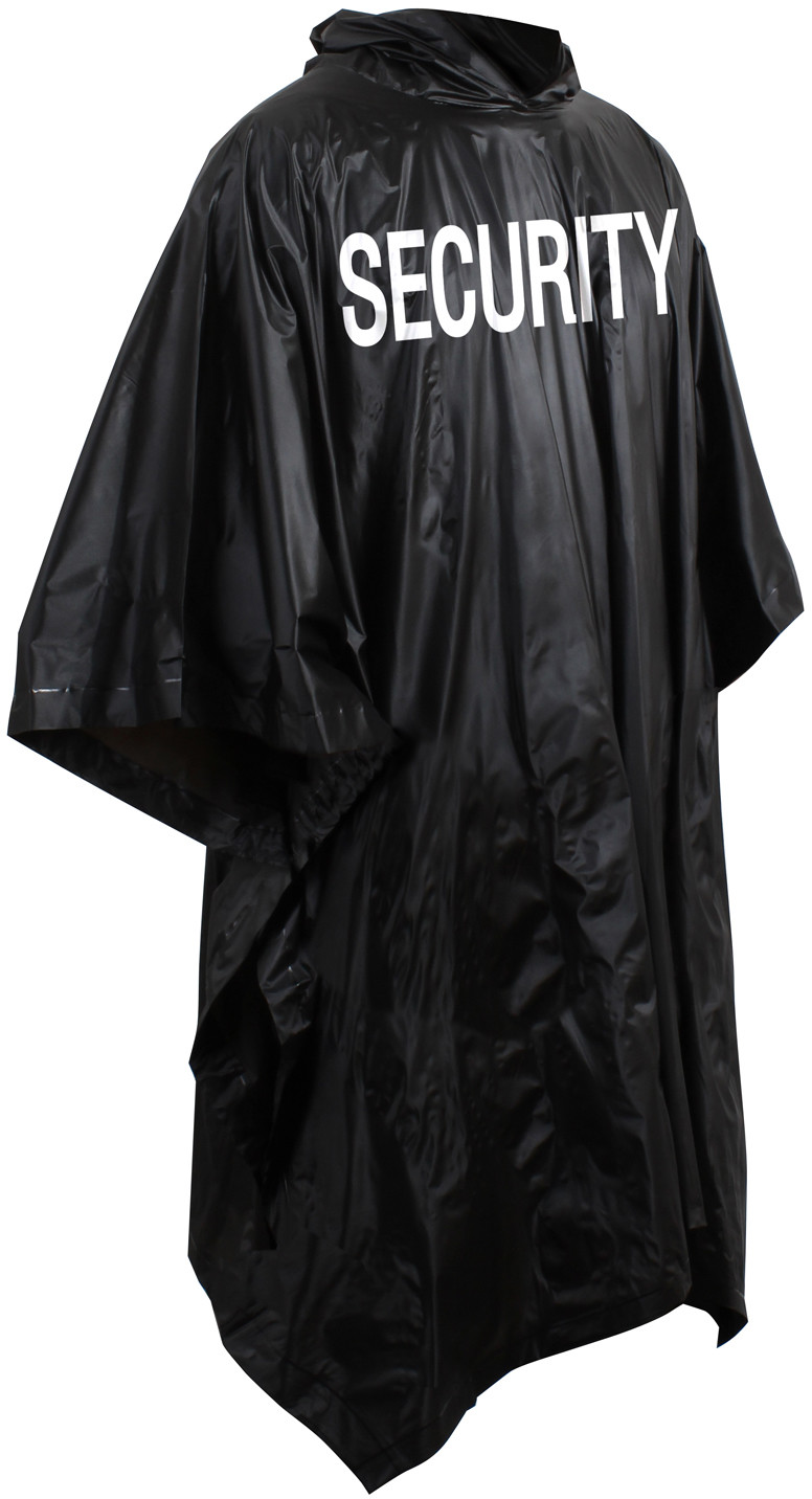 Security Poncho Black Waterproof Rain Hooded Vinyl Guard Officer Bouncer Slicker