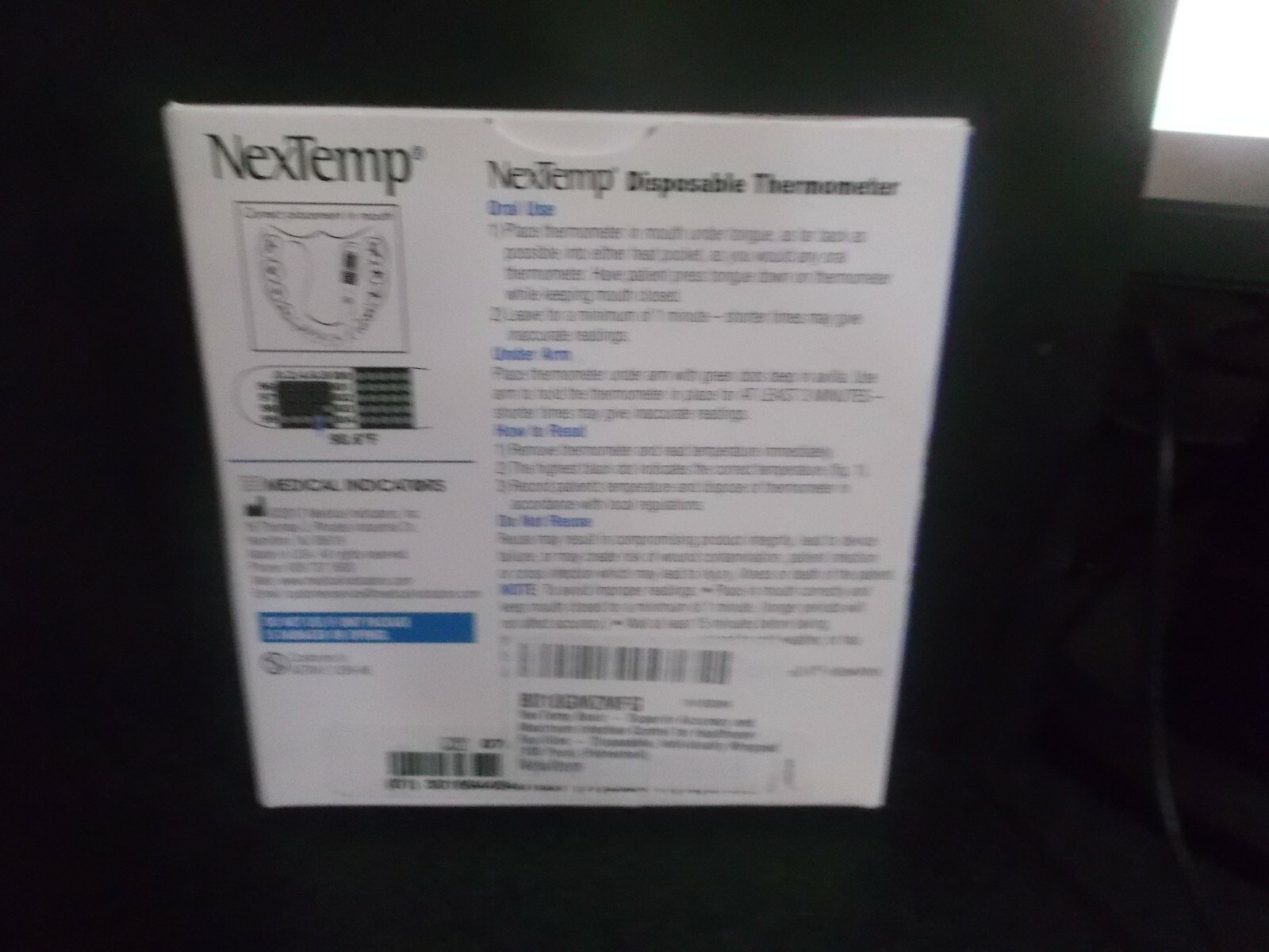 100 box NexTemp Disposable Thermometer Under Tongue or Under Arm Reading