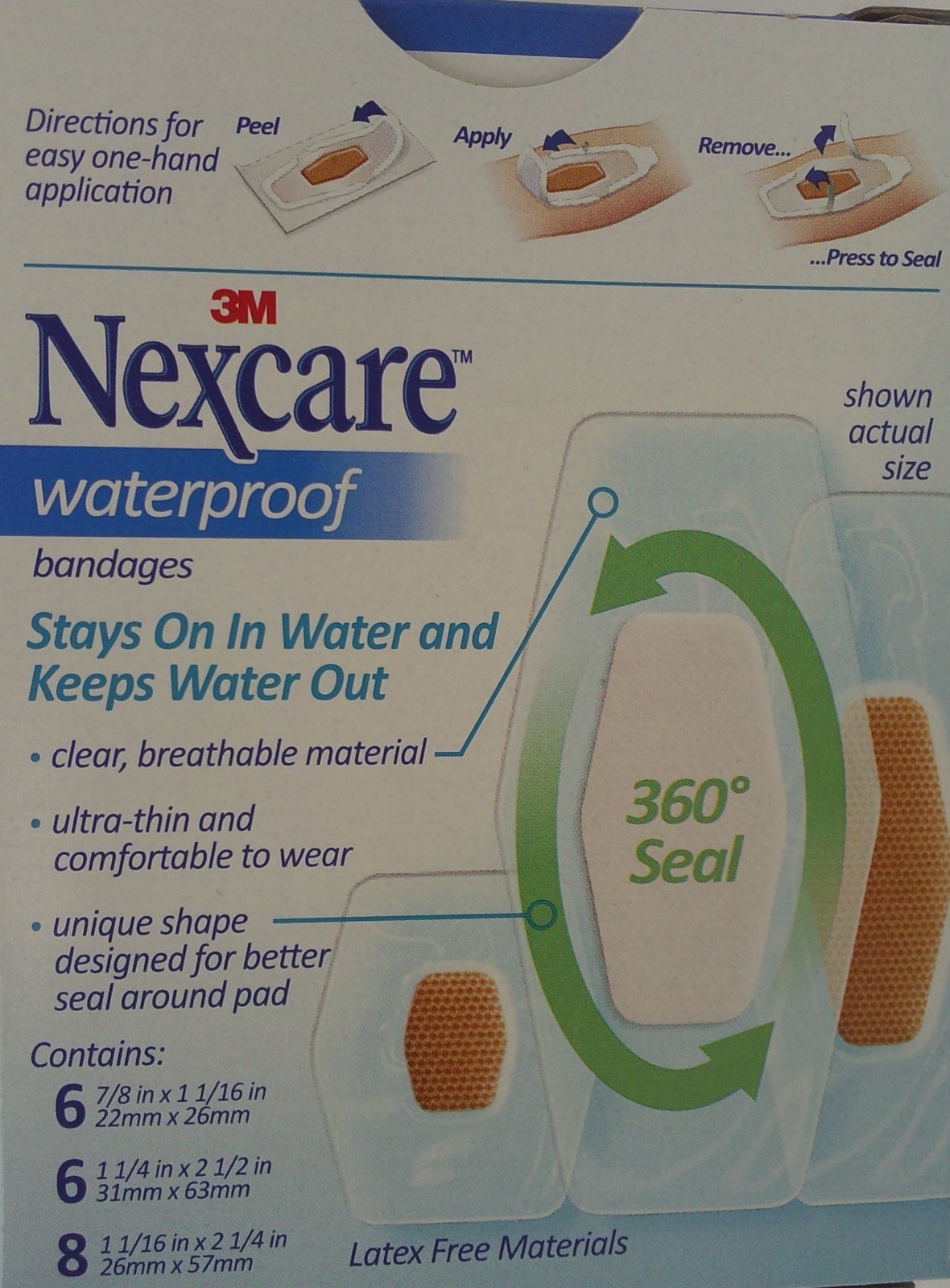 3M NEXCARE WATERPROOF BANDAGES Assorted Sizes Latex Free 20 Ct/Box