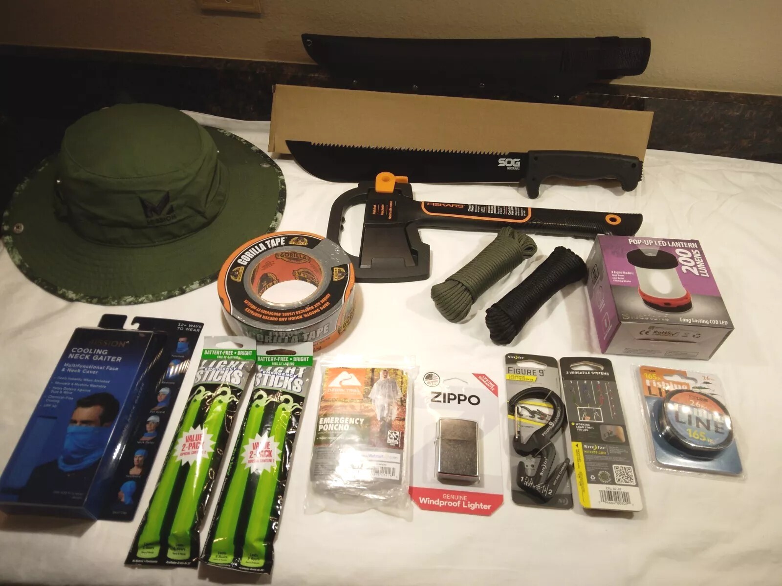 Camping & Wilderness Survival Kit | 14-Piece Outdoor Hiking Gear Set SOG Machete