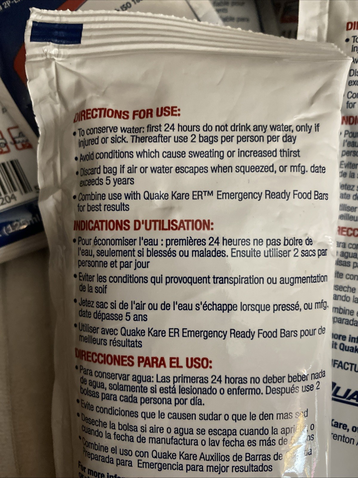 ER Water Pouch Emergency Ration Drinking Water 5-Year Shelf Life -23 Pouches