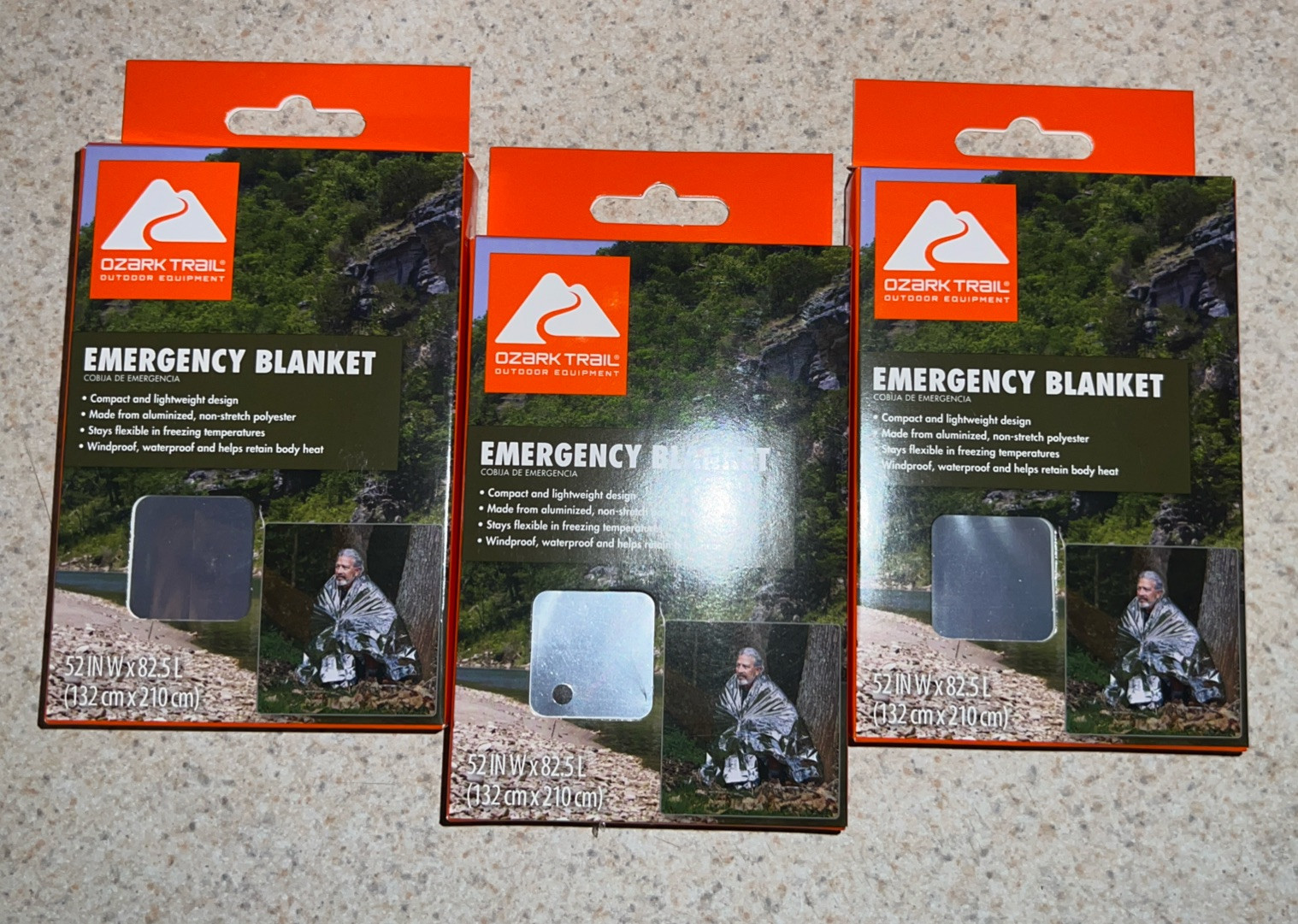 Emergency Blankets (3) Ozark Trail Windproof Waterproof 52 X 82.5 Unopened Box