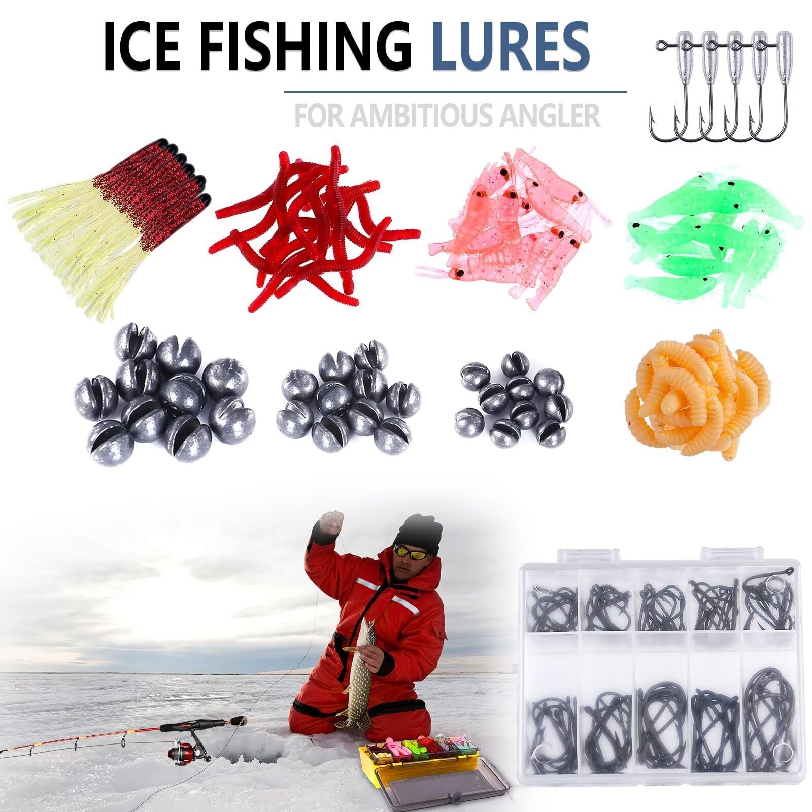 PLUSINNO 302Pcs Fishing Lures, Tackle Box Lures Kit
