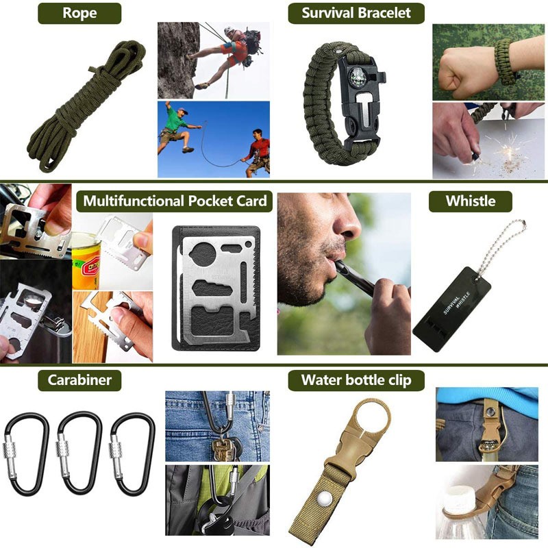 Outdoor Survival Emergency Kit Wilderness First Aid Box Multi Purpose Tool Set