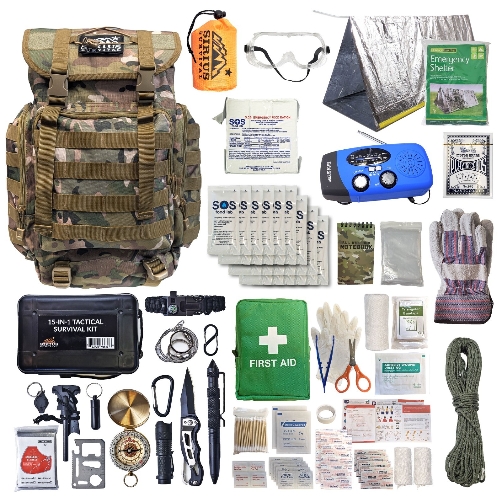 Sirius Survival 72-Hour Starter Emergency Kit, 1-Person Survival Backpack (40L)