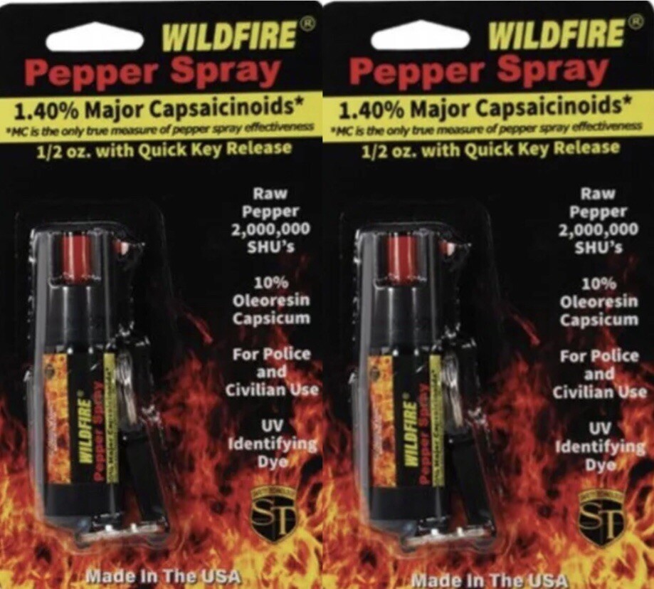 2 HOT WILDFIRE PEPPER SPRAY Police 1. 4 1/2 oz Keychain Women Safety Defense MC