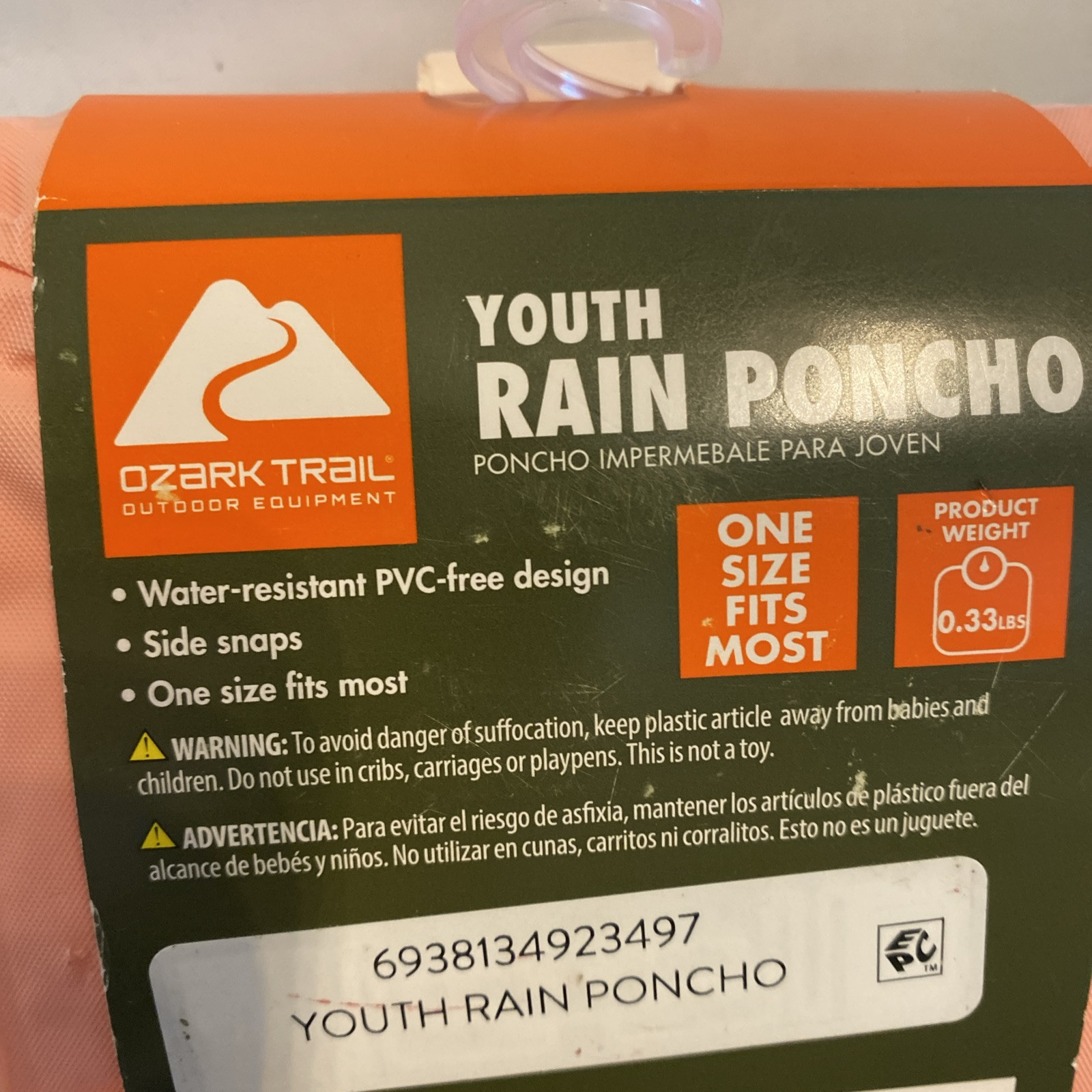 NEW Ozark Trail Youth Rain Poncho One Size Fits Most Pink