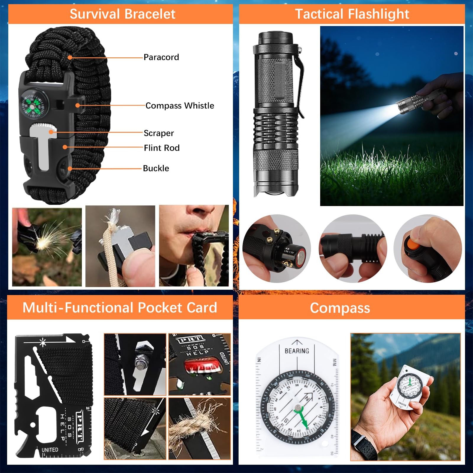 69 Piece Outdoor Emergency Survival Kit Outdoor, Tactical Flashlight Comp…