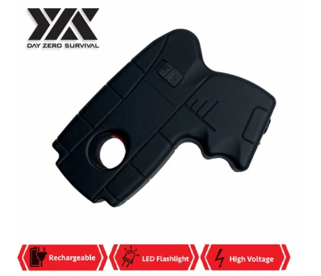 Pistol Grip Stun Gun Rechargeable Defender 10MV Flashlight Heavy Duty