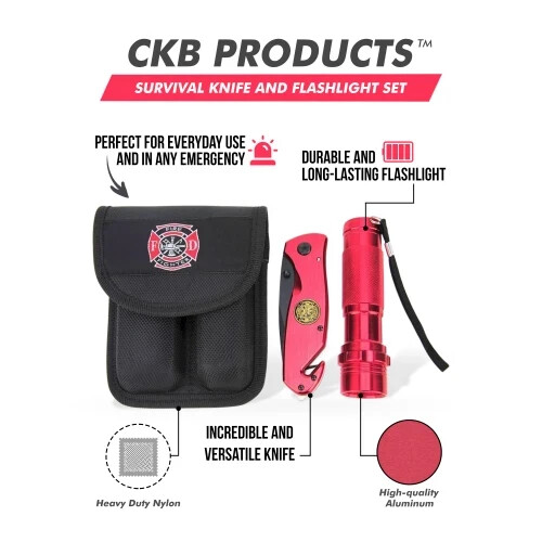 Firefighter Survival Knife and Flashlight Set by BarTech Pro ^c