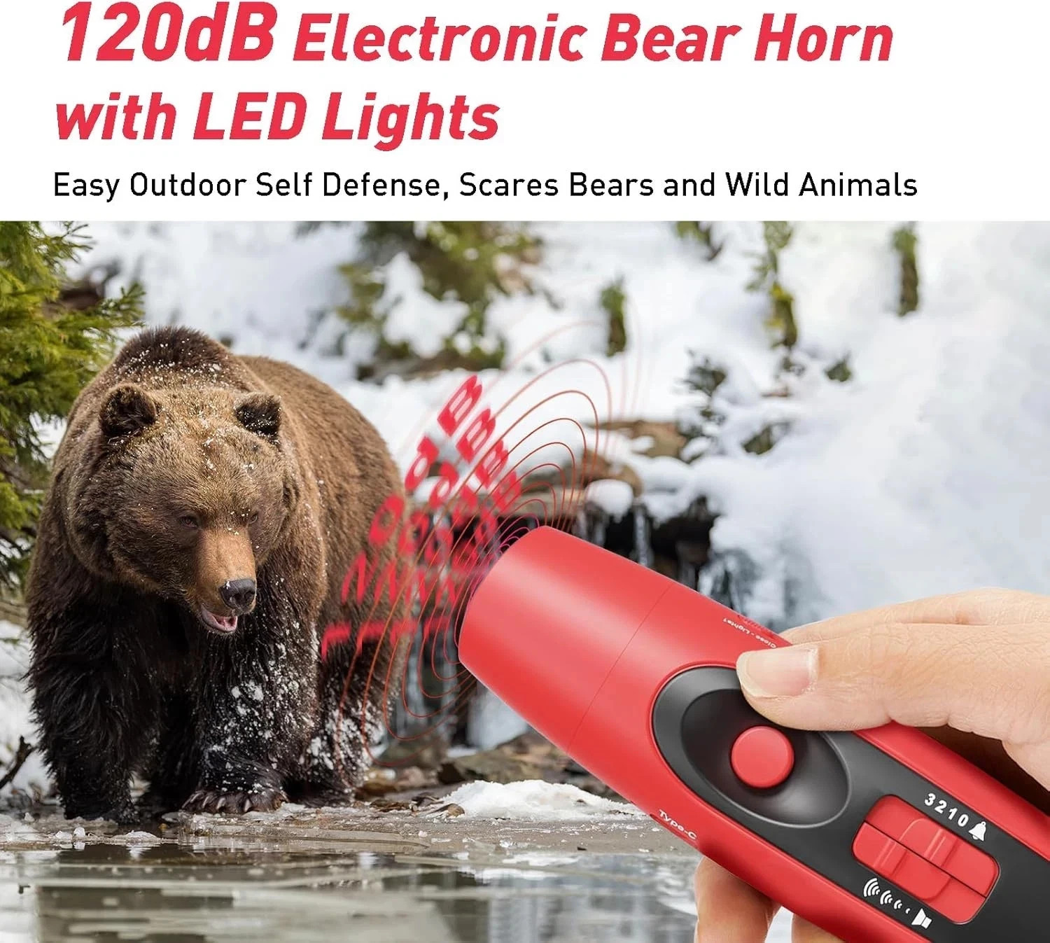 Rechargeable Bear Horn – 120Db Electronic Air Horn for Bears with 4 Volume Level