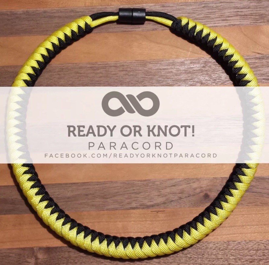 550 Paracord Snake Weave Survival Necklace Yellow / Black (21 inches)