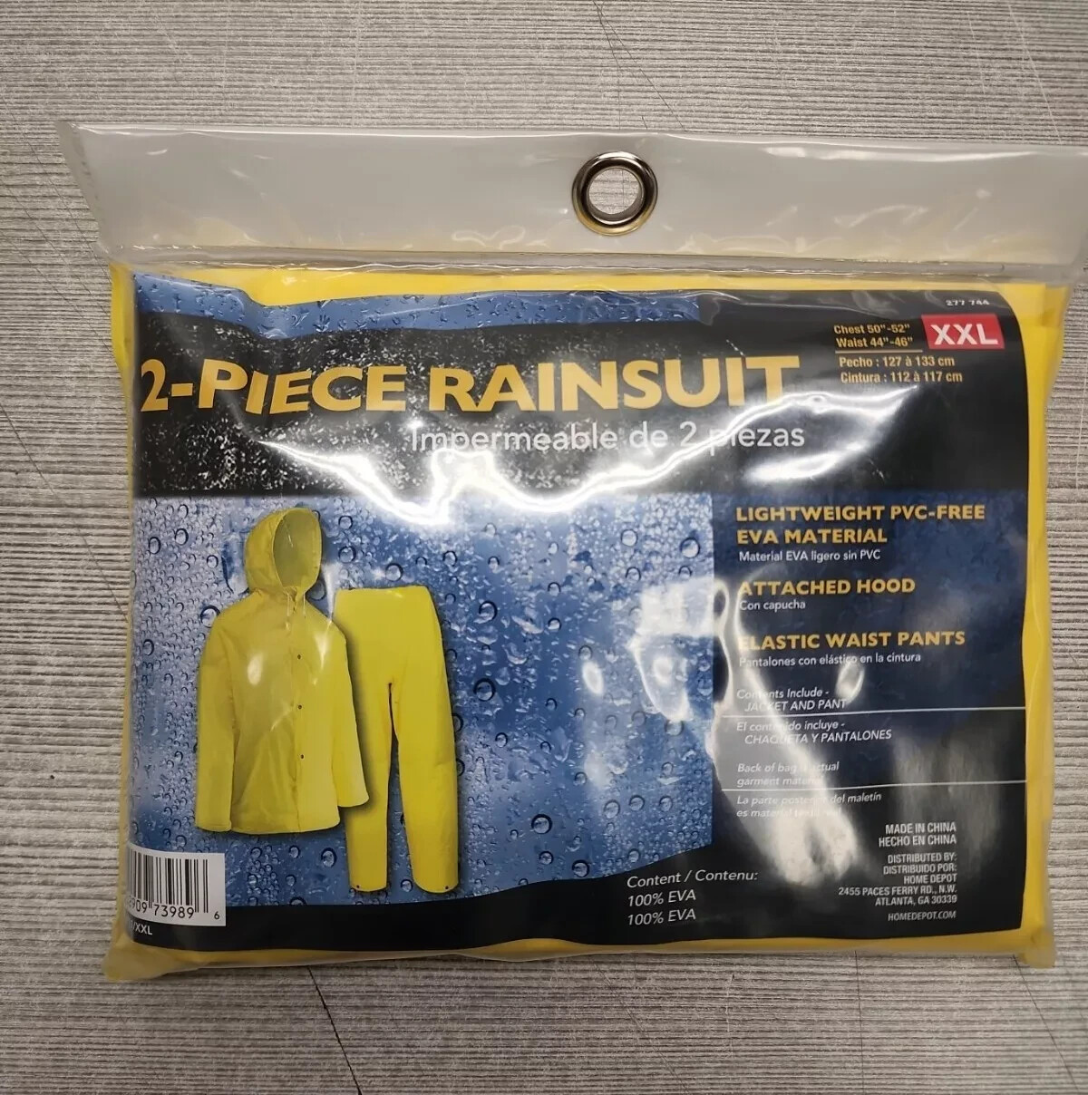 NEW 2-Piece Rainsuit With Hood Lightweight Polyester Yellow – Size XXL