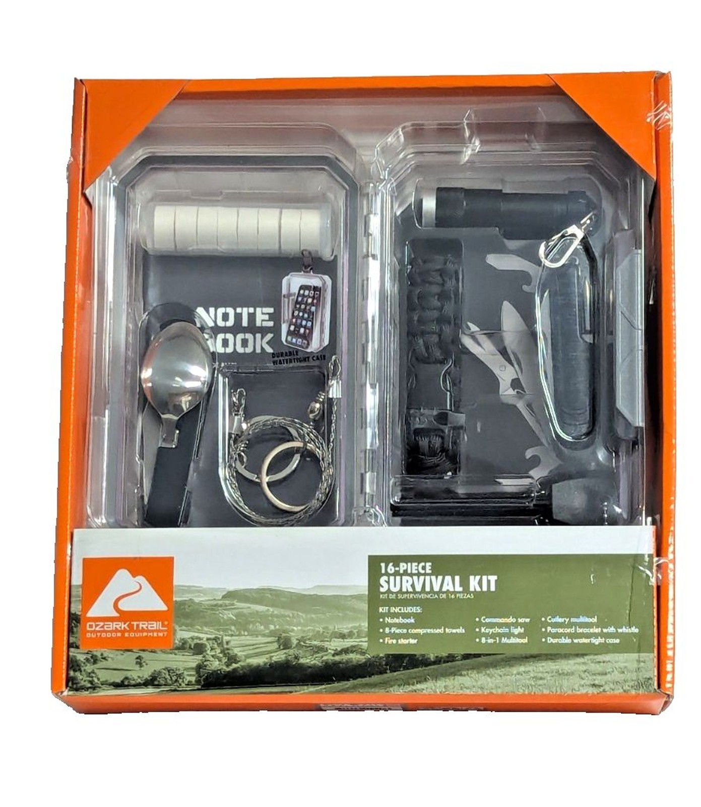 Ozark Trail 16-pc Survival Kit Case Camping Hiking Emergency Multitool Gift NEW