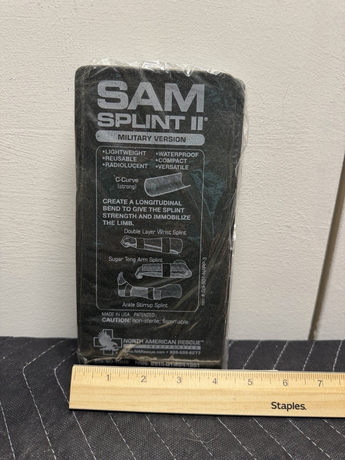 SAM SPLINT II NORTH AMERICAN RESCUE 50-1005 Military UNIVERSAL SPLINT ONE (1)