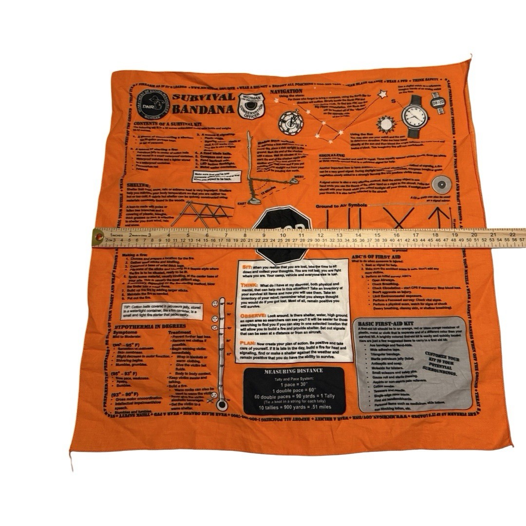 Survival Bandana Michigan DNR Blaze Orange Emergency First Aid Scarf Hiking
