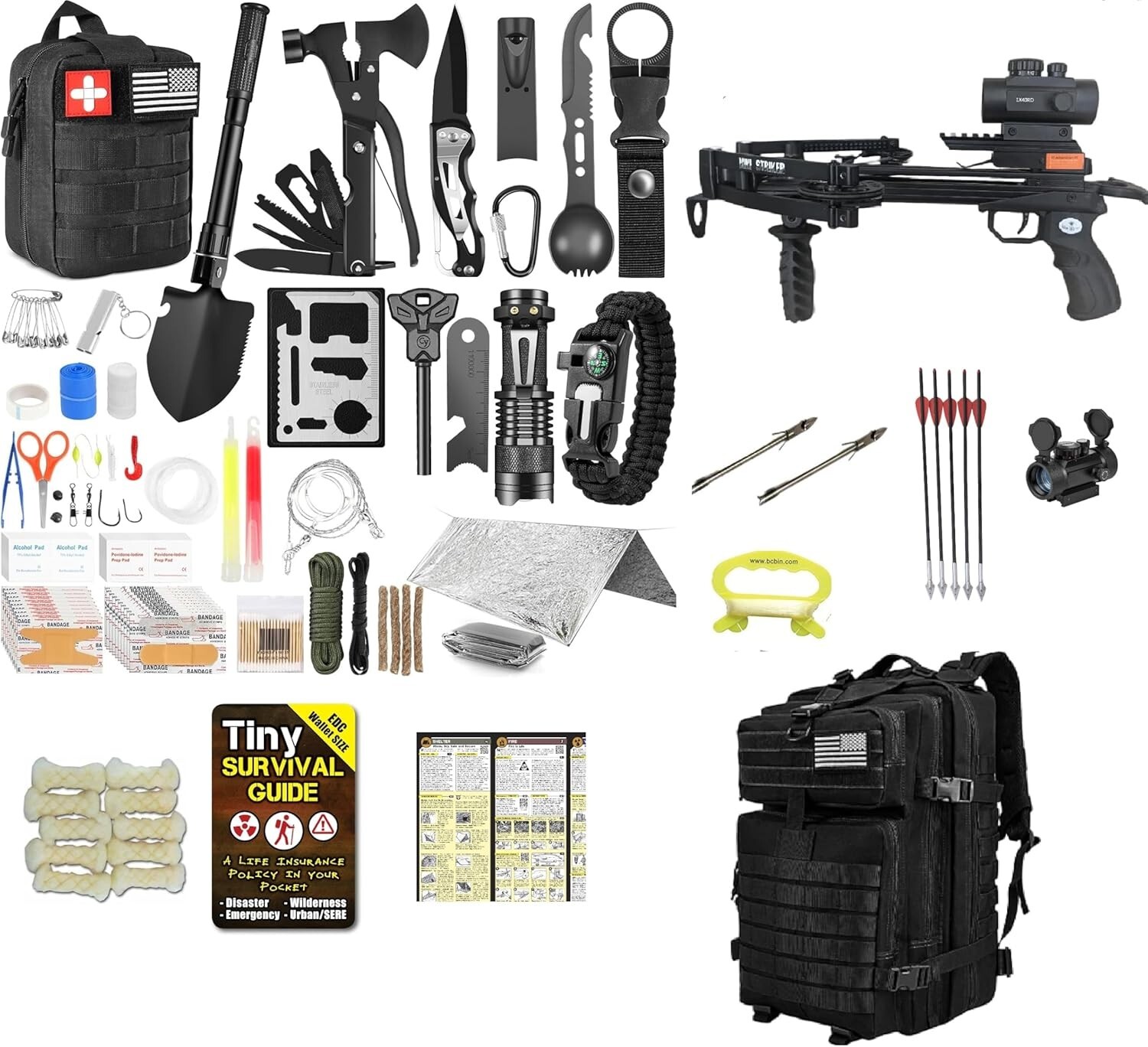 Mini Striker Survival Kit 180 pcs Hunt, Fish & Protection with Survival guide