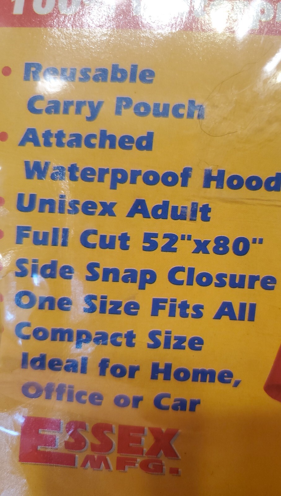 Essex Mfg. Vintage New Old Stock Yellow Lightweight Poncho 52″×80″Free Shipping!