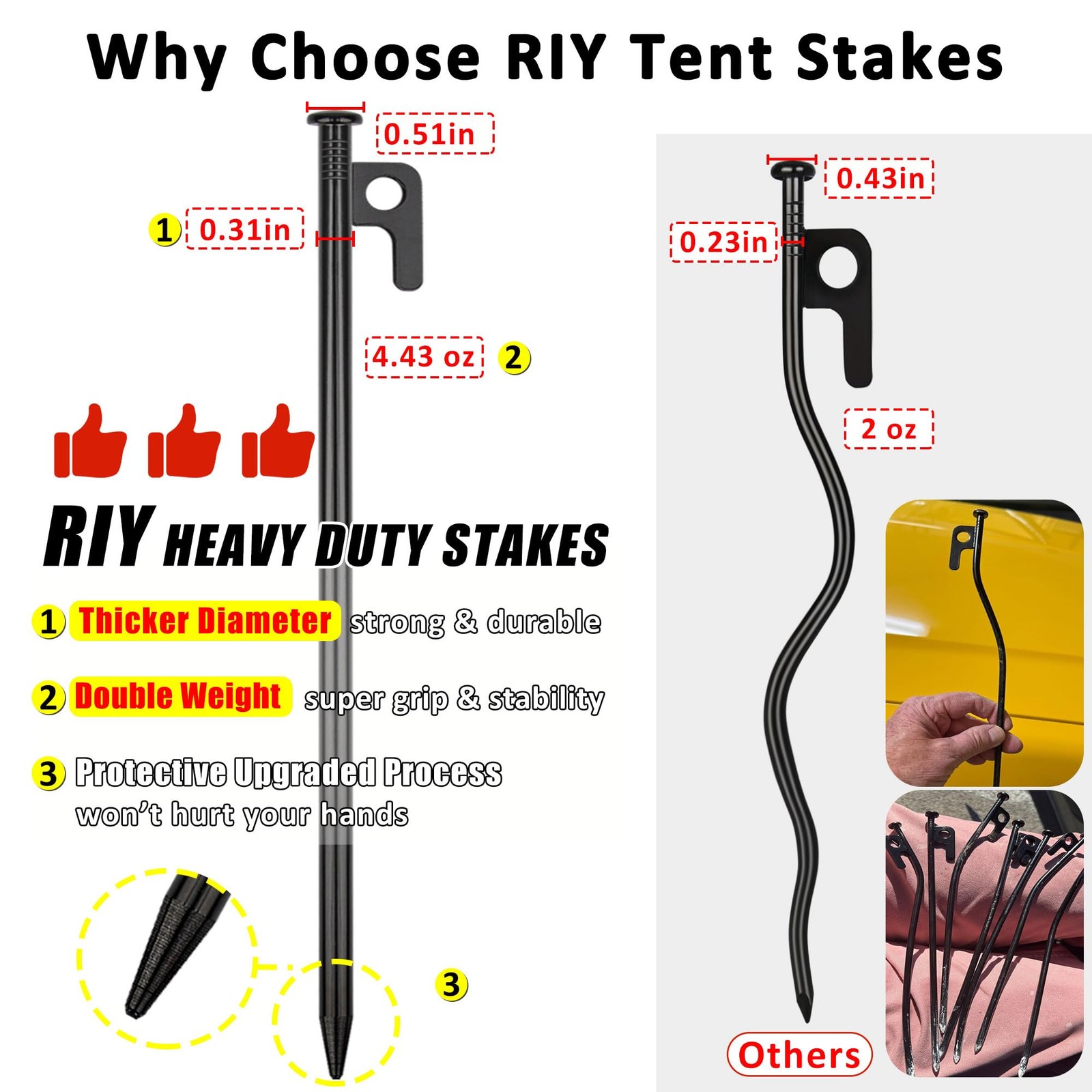 8 Pack Tent Stakes Heavy Duty 12 inch Steel Pegs for Camping Black