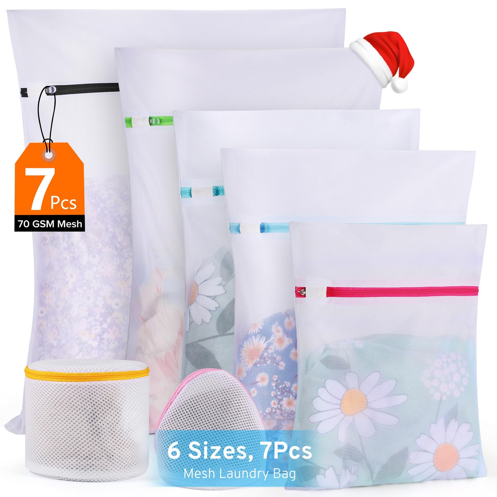 Ultimate 7 Pack 6 Size Mesh 1*XL+1*L+2*M+1*S+2*Bra Bags_Fine Mesh, White