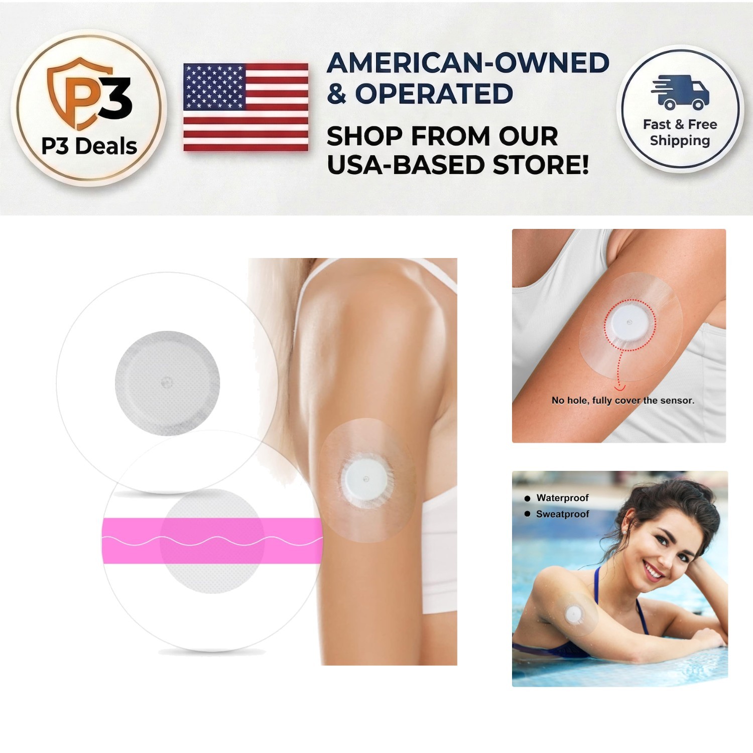 Long-Lasting 60 Pack Hypoallergenic Libre 2 Adhesive Patches – Pink & Waterproof