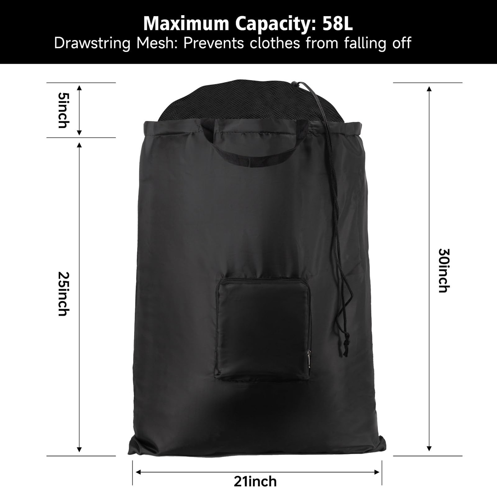 2 Packs Travel Laundry Bags, CLEADUS Foldable Dirty Clothes Bag Large, Black