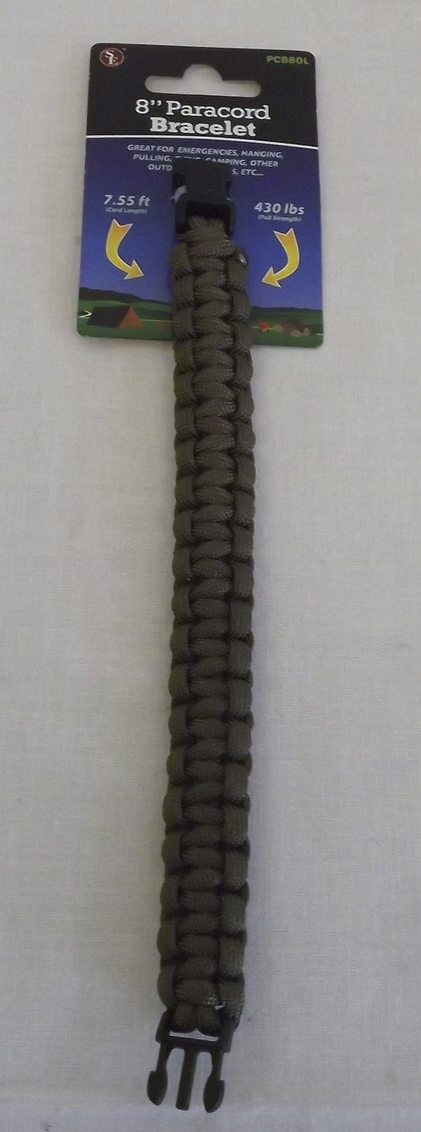 New Paracord Survival OLIVE GREEN Bracelet 8″ Medium Wrist 7 Strands 430 Lbs