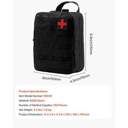 Survival First Aid Kit 250 Pieces 600D Nylon Trauma First Aid Bag