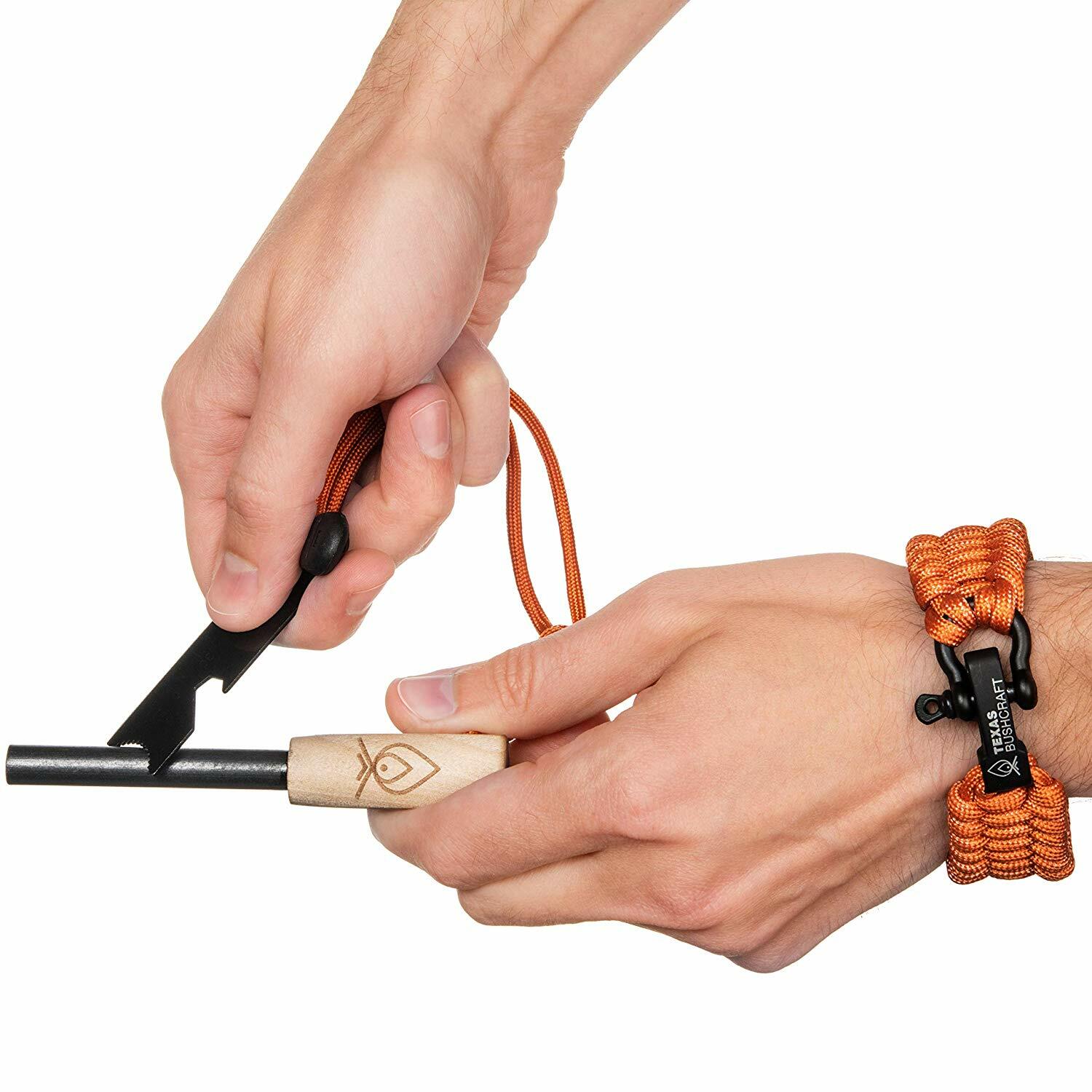 SURVIVAL KIT Mulit-Tool Fire Starter Wrench Paracord Bracelet Leather TINDER BAG